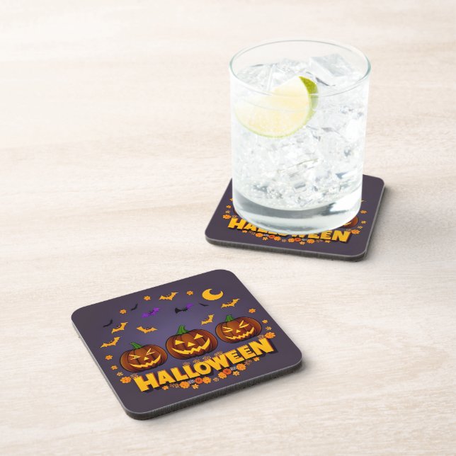 Halloween Illustration Featuring Jack-o'-Lanterns Coaster (Right Side)