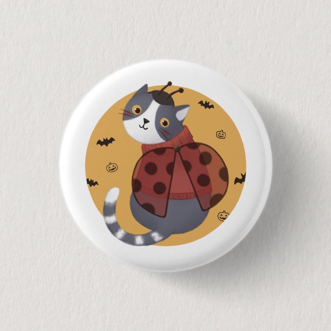 Halloween Illustration: Ladybug Cat 3 Cm Round Badge (Front)