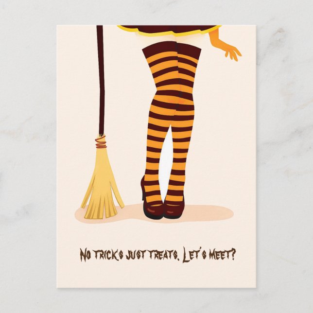 Halloween Illustration "Lets Meet" Invite Postcard (Front)