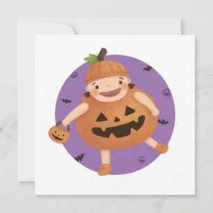 Halloween Illustration: Pumpkin Girl Card