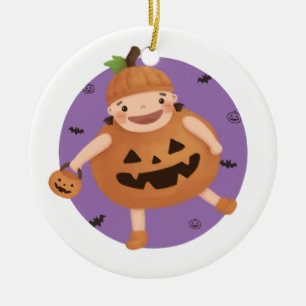 Halloween Illustration: Pumpkin Girl Ceramic Tree Decoration