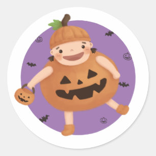 Halloween Illustration: Pumpkin Girl Classic Round Sticker