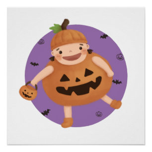 Halloween Illustration: Pumpkin Girl Poster