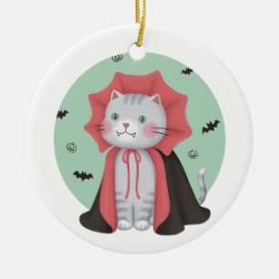 Halloween Illustration: Vampire Cat Ceramic Tree Decoration