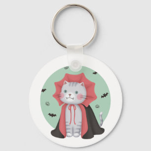 Halloween Illustration: Vampire Cat Key Ring