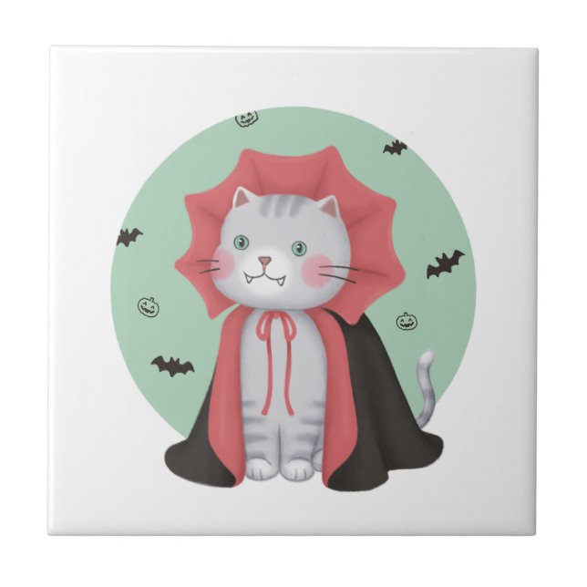 Halloween Illustration: Vampire Cat Tile (Front)