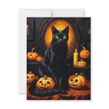 Halloween illustration with a cat and pumpkins