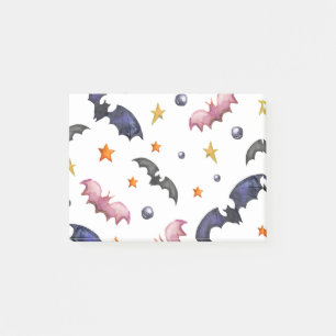 Halloween illustration with bats and stars post-it notes