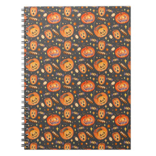 Halloween illustration with pumpkin and sweets bat notebook