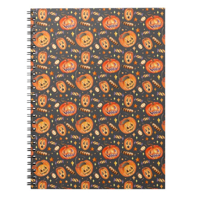 Halloween illustration with pumpkin and sweets bat notebook (Front)