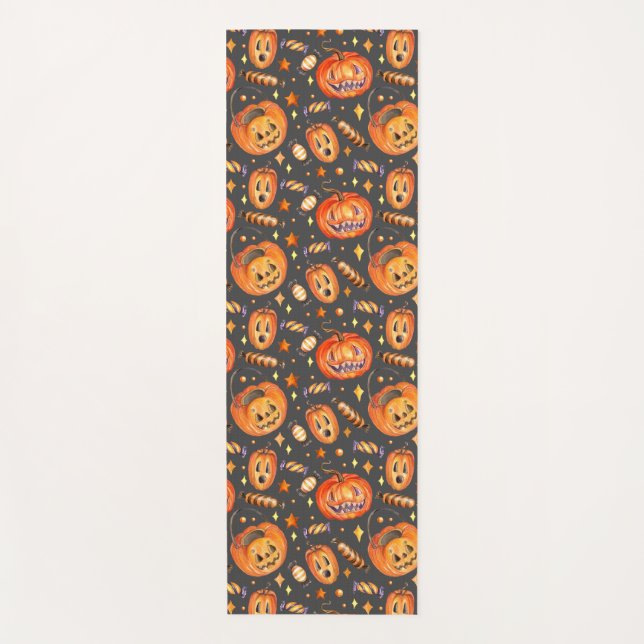 Halloween illustration with pumpkin and sweets bat yoga mat (Front)