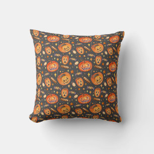 Halloween illustration with pumpkin and sweets cushion