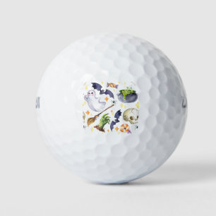 Halloween illustration with pumpkin,ghost and bat golf balls