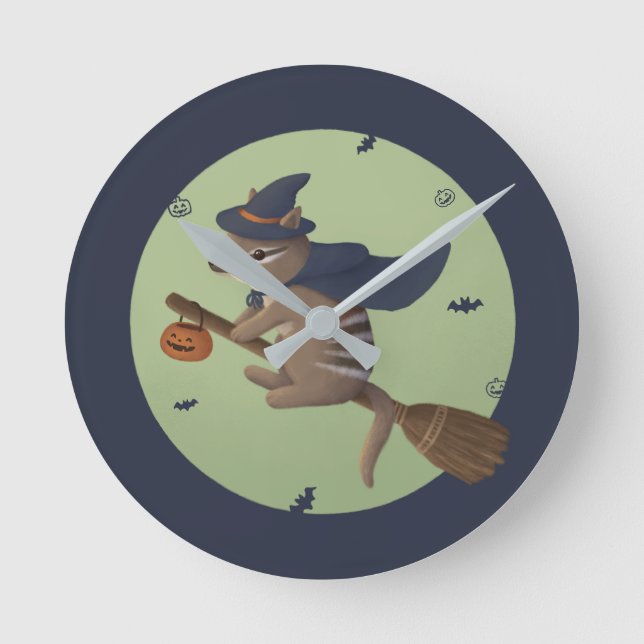 Halloween Illustration: Wizard Numbat Round Clock (Front)