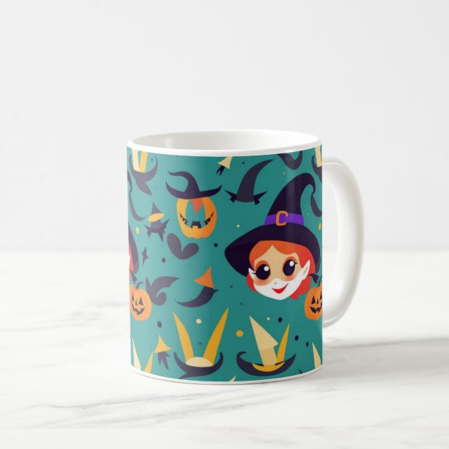 Halloween image with a happy witch’s face coffee mug (Front Right)
