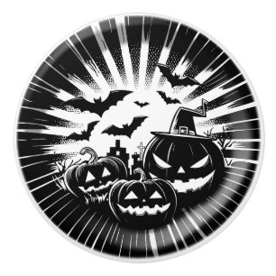 Halloween in black and white ceramic knob