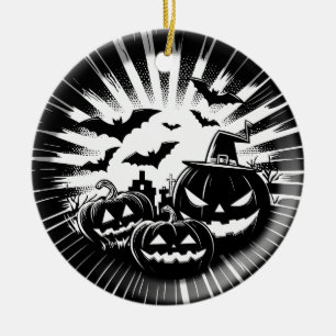 Halloween in black and white ceramic tree decoration