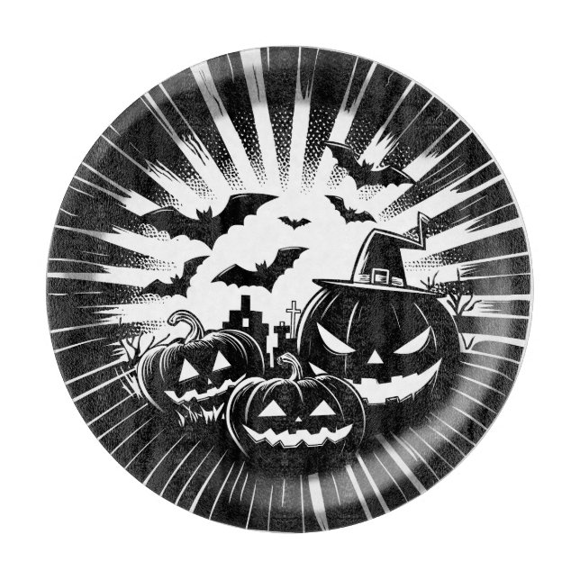 Halloween in black and white cutting board (Front)