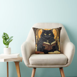Halloween In Hardback A Cat Reading Books Cushion