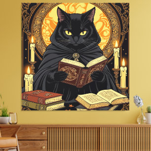 Halloween In Hardcover A Feline Reading Books Canvas Print