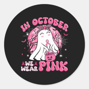 Halloween In October We Wear Pink Breast Cancer Aw Classic Round Sticker
