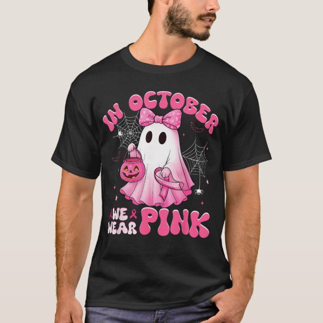 Halloween in October We Wear Pink Breast Cancer Aw T-Shirt (Front)