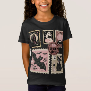 Halloween in Pink Postal Stamps Cat Pumpkin Bat T-Shirt