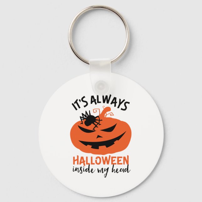 Halloween Inside My Head Funny Jack O Lantern Key Ring (Front)