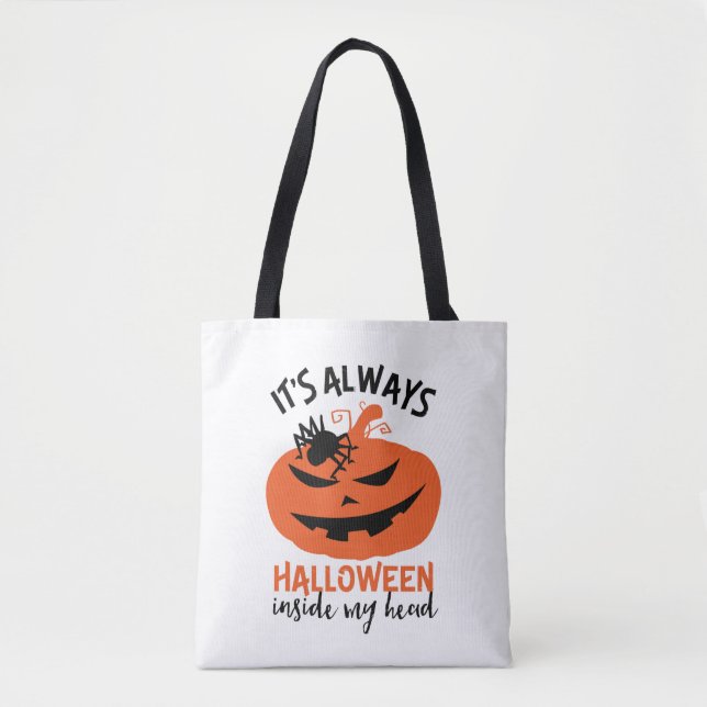 Halloween Inside My Head Funny Jack O Lantern Tote Bag (Front)