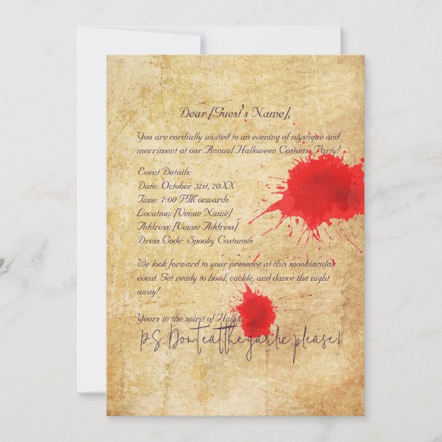 Halloween Invitation Card with Blood Blotches (Front)