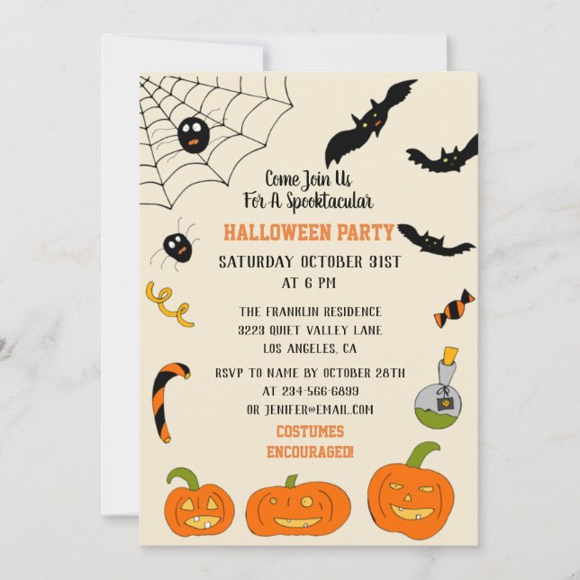Halloween invitation for kids and adults. (Front)