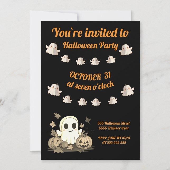 Halloween invitation with cute ghost (Front)