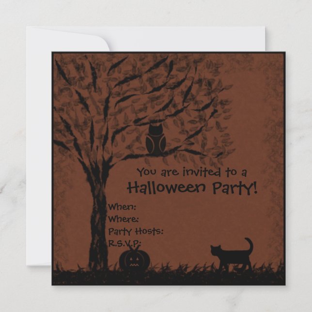 Halloween invite owl, cat & pumpkin (Front)