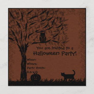 Halloween invite owl, cat & pumpkin