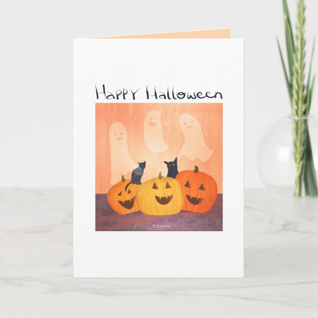 Halloween invitiation or greeting cats/ghosts holiday card (Front)