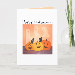 Halloween invitiation or greeting cats/ghosts holiday card