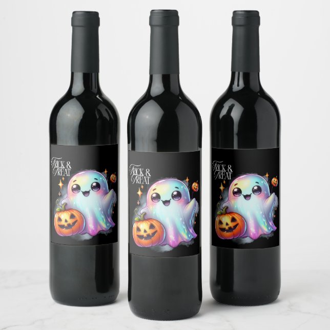Halloween Iridescent Ghost  Wine Label (Bottles)
