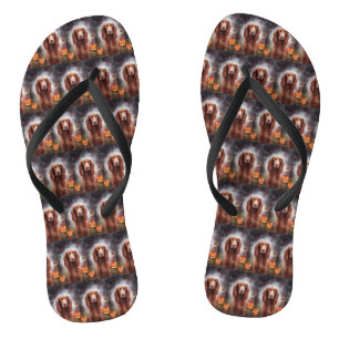 Halloween Irish Red Setter With Pumpkins Scary  Flip Flops