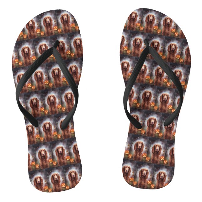 Halloween Irish Red Setter With Pumpkins Scary  Flip Flops (Footbed)