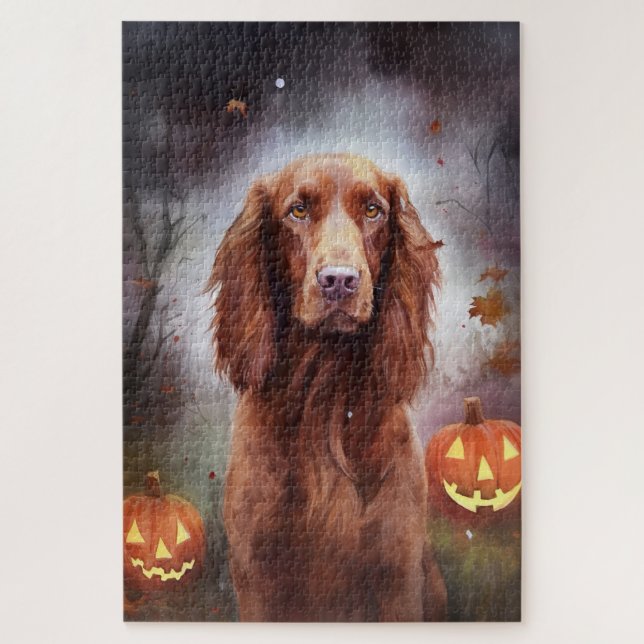Halloween Irish Red Setter With Pumpkins Scary  Jigsaw Puzzle (Vertical)