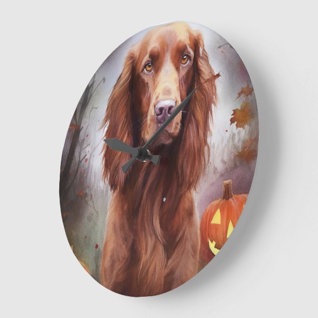 Halloween Irish Red Setter With Pumpkins Scary  Large Clock (Angle)
