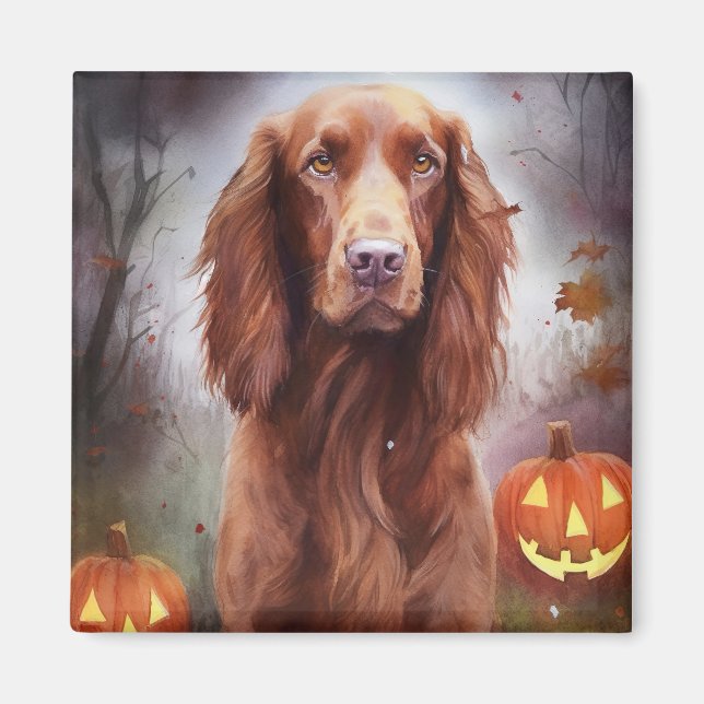 Halloween Irish Red Setter With Pumpkins Scary  Magnet (Front)