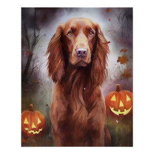 Halloween Irish Red Setter With Pumpkins Scary  Poster