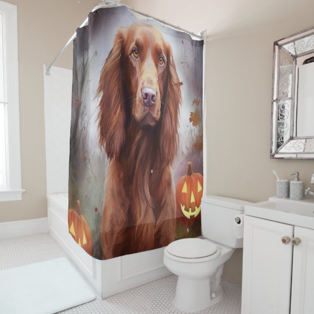 Halloween Irish Red Setter With Pumpkins Scary  Shower Curtain (In Situ)
