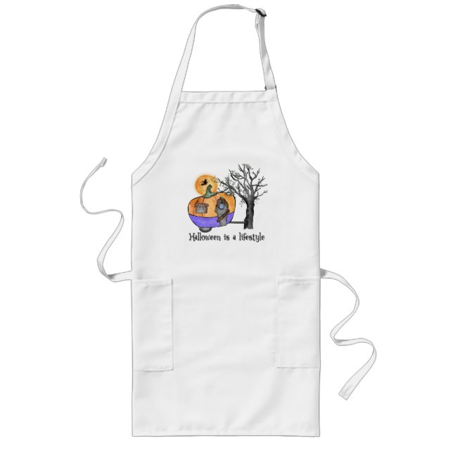Halloween Is a Lifestyle – Pumpkin Camper Van Long Apron (Front)