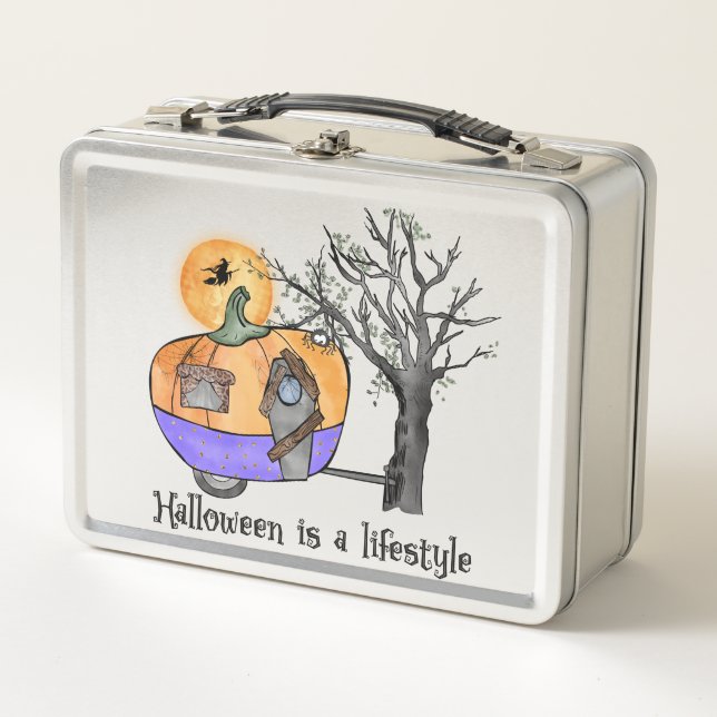 Halloween Is a Lifestyle – Pumpkin Camper Van Metal Lunch Box (Front)