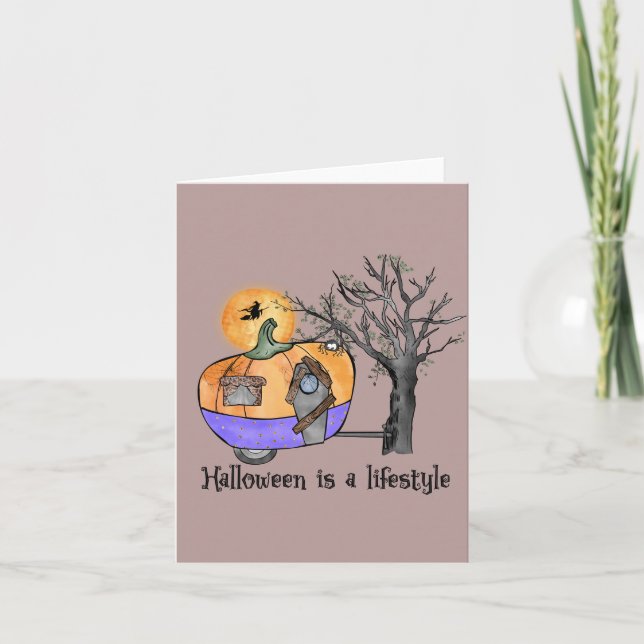 Halloween Is a Lifestyle – Pumpkin Camper Van Note Card (Front)
