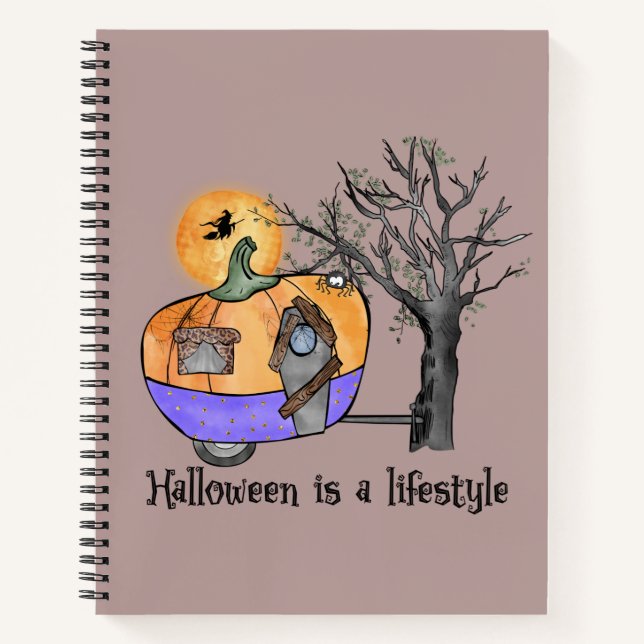 Halloween Is a Lifestyle – Pumpkin Camper Van Notebook (Front)