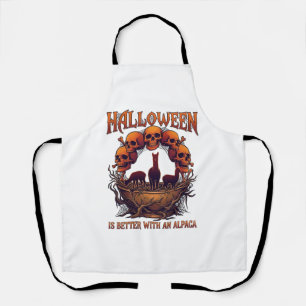 Halloween Is Better Alpaca Orange Skulls Spider We Apron