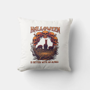 Halloween Is Better Alpaca Orange Skulls Spider We Cushion
